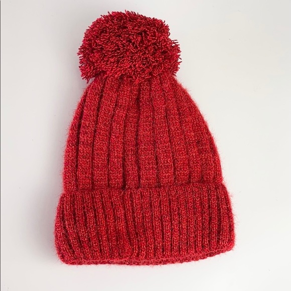 Classic Fashion Red Thick Knit Cuff Pom Beanie Hat - Picture 2 of 3